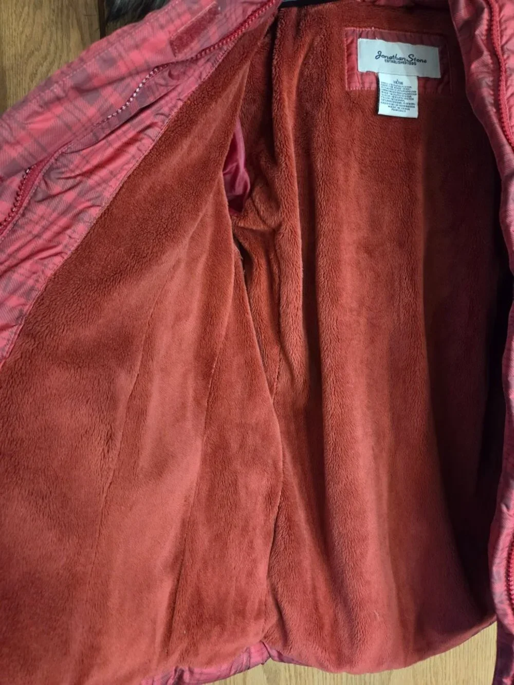 Jonathan Stone Red Plaid Winter Puffer Jacket Girls Large 14/16